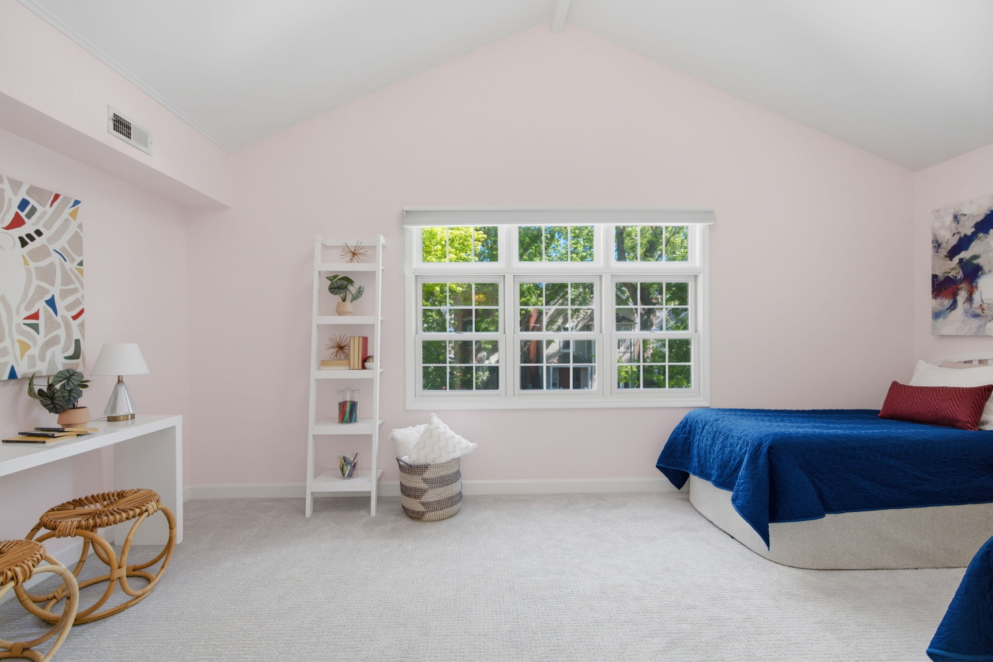 Bedroom with vaulted ceiling